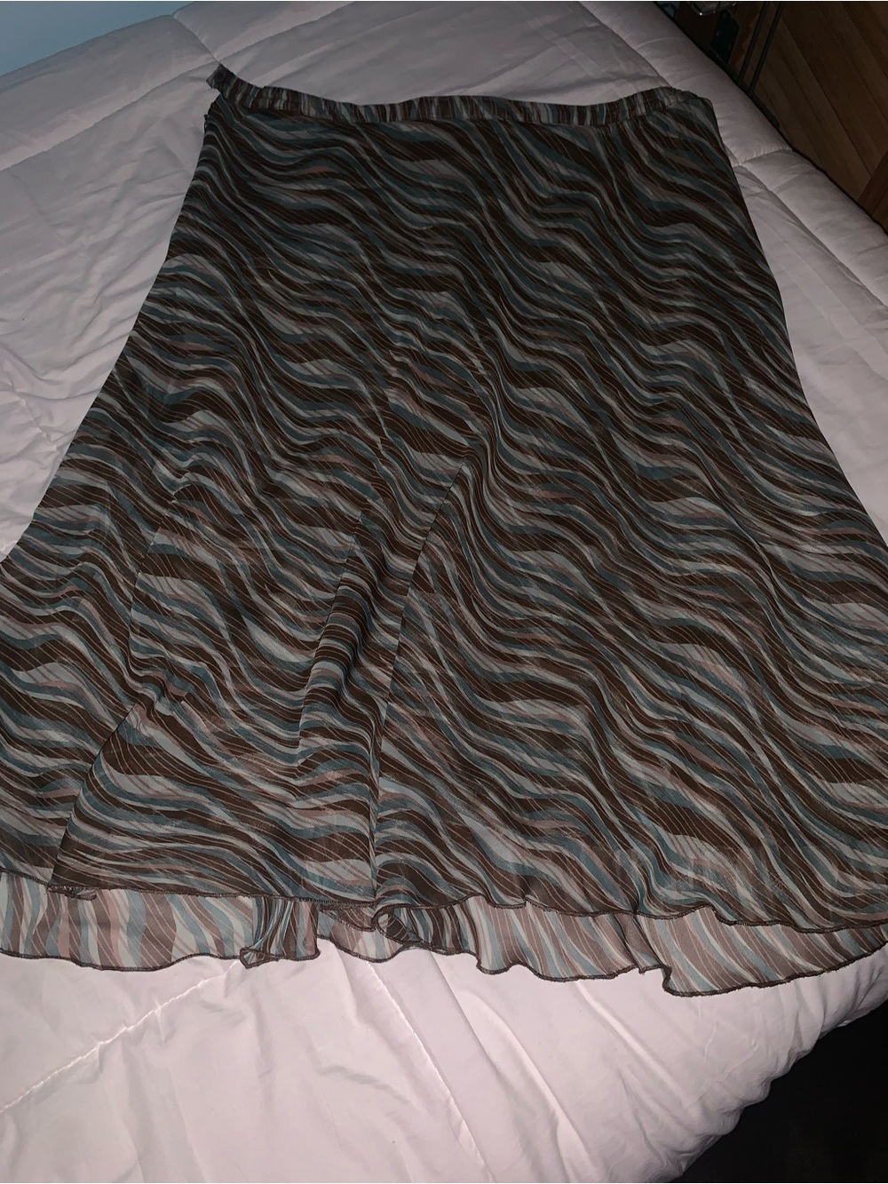NY Collection Brown and Blue Wavy A-Line Skirt